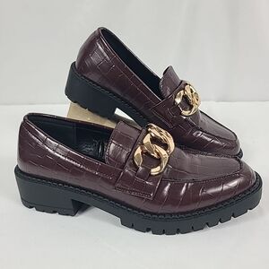 NEW Primark Women's Burgandy Croc Skin Loafers Slip On Sz 6 NWOB